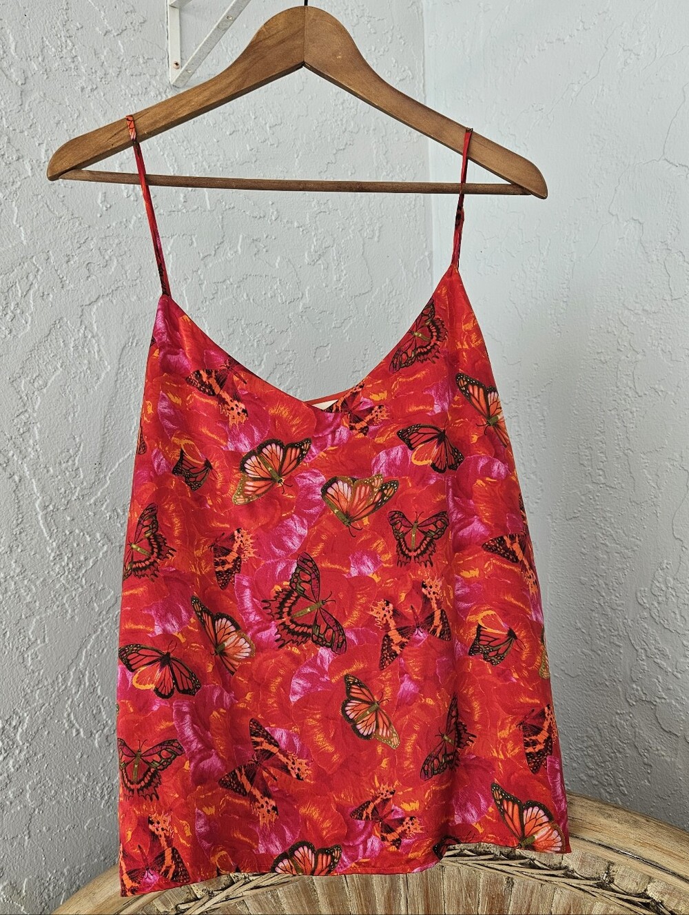 L'Agence Jane Spaghetti Strap Butterfly Womens M Silk Top Luxury coastal
